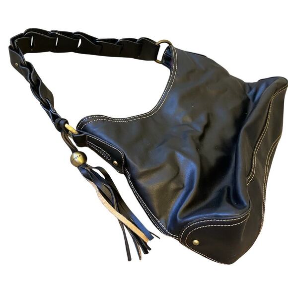 Vintage Tommy Hilfiger Shoulder Bag Purse Black Faux Leather Gold Tone Hardware - Picture 1 of 7
